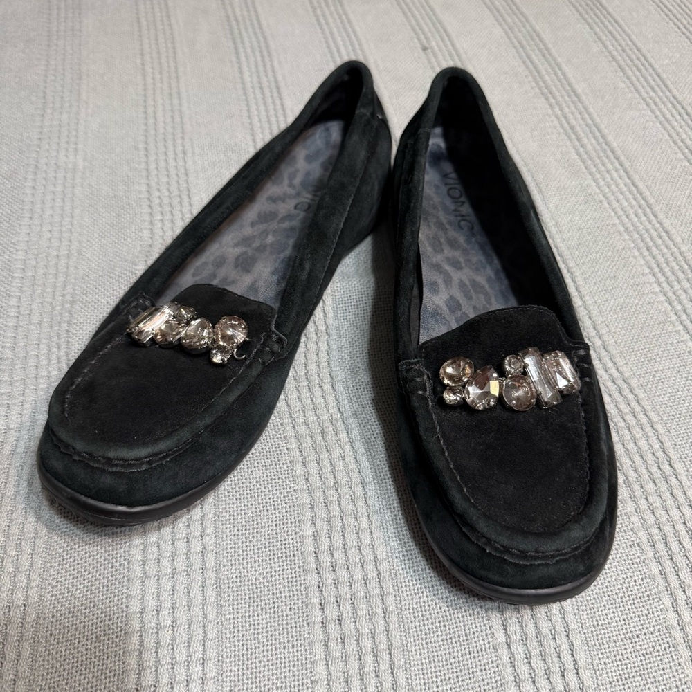 Vionic Pacific Charm Black Suede Flat Loafers 8